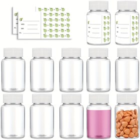 Resim 20'li Set, 80 Ml, Geniş Ağızlı Dağıtıcı Şişeleri, Şeffaf Plastik Şişeler, İlaç Şişeleri, Seyahat Dağıtıcı Şişeleri, Sıvılar, Katılar, Tozlar İçin Yeniden Doldurulabilir Seyahat Kimyasalları Kapları, Kişiselleştirilmiş Etiketler ile 