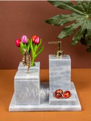 Resim MIARIK DESIGN & DEKORASYON Dekoratif Mermer Düz Kare 5 Li Banyo Seti Takımı 