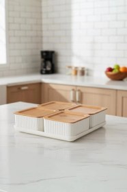 Resim Atbyhome Valverdi - 4'lü 9 Parça Plastik Kahvaltılık Kahvaltı Seti Sunum Seti Bambu 