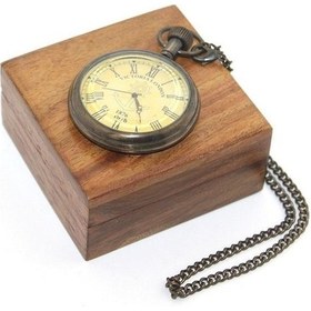 Resim Ahşap Kutulu Pirinç Köstekli Saat 