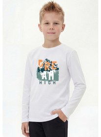 Resim Panios Kids Yuvarlak Yaka Uzun Kollu Baskı Detaylı Erkek Çocuk Sweatshirt Beyaz 
