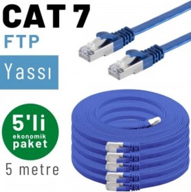 Resim IRENIS 5 Adet 5 Metre Cat7 Kablo Yassı Ftp Ethernet Network Lan Kablosu, Mavi 