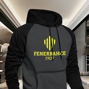 Resim Erkekler İçin İki Tonlu Hoodie - Fenerbahçe 1905 Grafik Baskılı, Siyah & Heather Gri Raglan Kollu, Ön Cep Detaylı, Düzenli Kesim Sonbahar/Kış Kazak Hoodie 