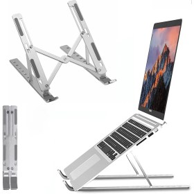 Resim Metal Laptop Tablet iPad Dizüstü Bilgisayar Standı 7-17.3 Inç Tüm Cihazlar Için 7 Seviye Yükseklik Ayarı Taşınabilir Kaymaz Laptop Yükseltici Havalandırmalı Soğutma Katlanabilir Masaüstü Standı 