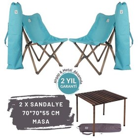 Resim Bag The Joy Ahşap Masa Sandalye Seti Antrasit-Turkuaz-70 70 55cm Turkuaz 