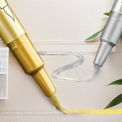 Resim 2 Adet Altın/Gümüş Renkli Kalıcı Kalem - Su Geçirmez, DIY El Sanatları ve Ofis Malzemeleri İçin İdeal, İnce Uçlu Metalik Kalemler 