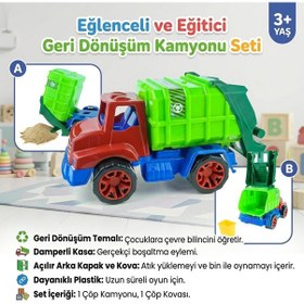 Resim Oyuncak Çöp Kamyonu Ve Çöp Kovası Seti 25x15x13cm Hareketli Kasa Açık Bej 