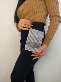 Resim SmY Bag Parlak Gümüş Gri Renkli Telefon Cantasi Taş Görünümlü 