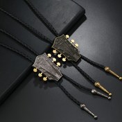Resim 1 adet HUANMING Vintage Punk Gitar Suni Deri Kolye - Uzun Siyah Örgülü Kordon ve Alaşım Gitar Kolye, Erkekler için Funky Retro Tarzı 