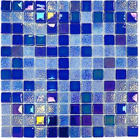Resim MozaiKristaL Havuz ve Tüm Yüzeyler için 25x25mm Lüster Blue 31,5x31,5cm. Fileli Cam Mozaik. (10 File karo=1m2) 