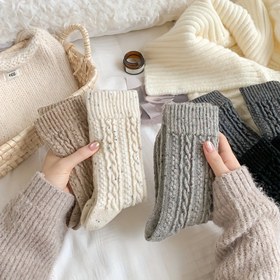 Resim 6 çift burgu desen çorap, sonbahar ve kış için basit kalın sıcak orta boru çoraplar, kadın çorapları ve çoraplar 