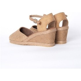 Resim Star Tombis Gerçek Elişi Hasır Rengi Topuğu Açık Keten Espadril Dolgu Topuk Handmade Hasır 