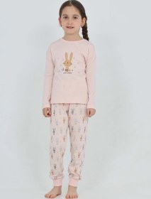Resim Toontoy Kız Çocuk Tavşan Baskılı Pijama Takım Pudra 