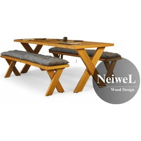 Resim Neiwel Odes Doğal Ahşap Banklı Toplantı Masasıı x 80 x 160 Açık Ceviz 