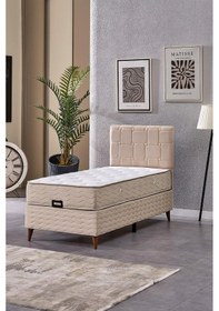 Resim Evdemo Vizyon Tek Kişilik Baza Başlık Yatak Seti Krem 90 190 90 x 190 