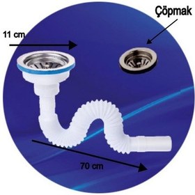 Resim Özbest Çöpmak Süzgeçli Geniş Ağızlı Körüklü Lavabo Sifonu Beyaz 