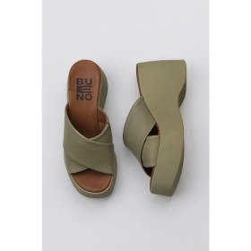 Resim Bueno Shoes Haki Deri Kadın Dolgu Topuklu Terlik 01WY9005 01WY9005 