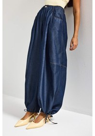 Resim Itsbasic Kadın İndigo 7s6-50 Süper Ballon Fit Bol Kesim Paça Detaylı Tasarım Denim Jean 