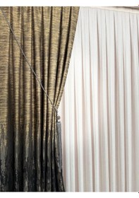 Resim Diletto Kornişe Uyumlu Tafta Dokuku Sık Pile Pano Fon Perde Ütü İstemez Siyah Hardal 