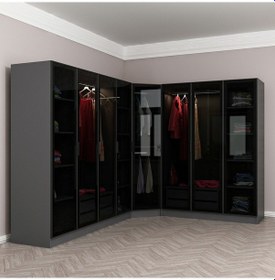 Resim Minar Kale 210 8 Füme Cam Kapaklı 4ç Köşe Dolap Antrasit Füme Cam 