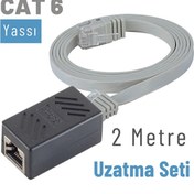 Resim IRENIS Cat6 Kablo 2 Metre Uzatma Seti, Yassı Ethernet Kablo Ve Ekleyici, Gri 