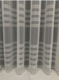 Resim Keten Tül Perde Dökümlü Etek Çizgili 1/2 Seyrek Pile Tül Ekru 