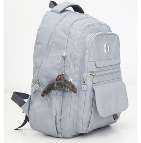 Resim Kapaklı Beş Gözlü Geniş Sırt Çantası Peluş Hediyeli, Konforlu Askılı, Günlük Kullanıma Uygun Gri 