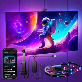 Resim USB ile uyumlu dizüstü bilgisayar lambası, USB arayüzü elektronik lamba, Bilgisayar Aksesuarları, USB Gadget'lar, AR renk sensörlü RGBIC TV arka ışık şeridi - 3.81 metreden 5.0 metreye kadar, uygulama ve müzik senkronizasyonu, USB güç kaynağı, 139.7-215.9 cm ekranlara uygun 