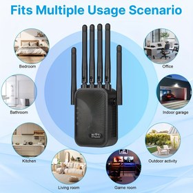 Resim Wi-Fi Sinyal Yedekleyici, Ev Ağ Amplifikatörü, Evin Tüm Alanını Sabitlemek, Çift Bantlı 2.4Ghz ve 5Ghz'i Destekler, WIFI6 Sistemi Destekler - Yüksek Hızlı Çift Bantlı, Tak ve Çalıştır, 6 Anten Sistemi, Wifi'i Kolayca Genişletmek, Ofisler ve Kafeler İçin Uygun 