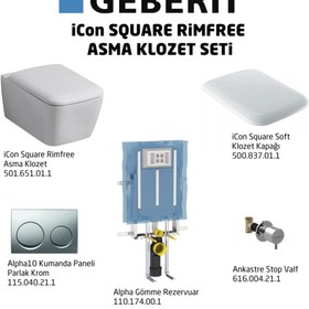 Resim Geberit Icon Square Rimfree Alpha10 Soft Asma Klozet Seti - Parlak Krom 