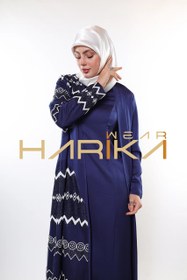 Resim Akşam Yıldızı Desenli Kraliyet Mavisi İşlemeli Ferace(Elbise hariç) - 4XL / Navy 