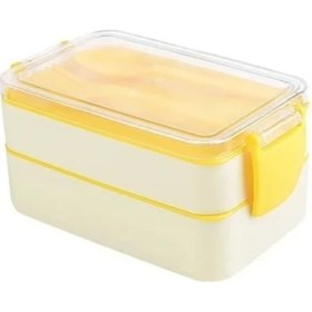 Resim Buffer® 2 Bölmeli Çok Amaçlı 900 ml Kapasiteli Çatal Kaşıklı Dayanıklı Beslenme Kabı Yiyecek Kutusu 