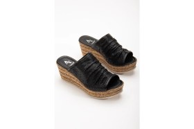 Resim Analin Shoes Kadın Deri Dolgu Topuk Terlik 2019 Terlik Sıyah 39 