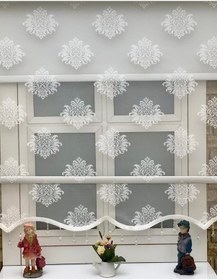 Resim Ekru Renk Damaks Ve Osmanlı Desenli Çiftli Tül Stor Perde 