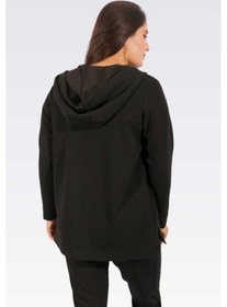 Resim Tolga Saraçoğlu Oversize Kapüşonlu Midi Kadın Ceket - Günlük & Spor Siyah 
