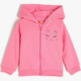 Resim Kız Bebek Kapüşonlu Sweatshirt Baskılı Fermuarlı 