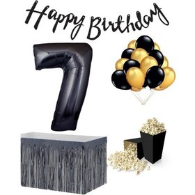 Resim 7 Yaş Siyah Balon Rakam Folyo Banner Mısır Kutusu Masa Eteği Doğ 