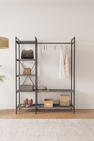 Resim Mobitopya Nilamu Elbise Dolabı, Metal Aksamlı, Antrasit Gri, Açık Dolap, Organizer, Askılık 130*170*34 Cm 