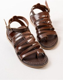 Resim 205-041 Koyu Kahve Ortopedik Hakiki Deri Kadın Sandalet Kahverengi 