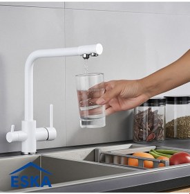 Resim Eska Beyaz Krom Detay 3 Yollu Arıtma Girişli Mutfak Eviye Bataryası Beyaz 