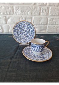 Resim Konyax Blues 4 Parça 2 Kişilik Porselen Türk Kahvesi Fincan Takımı Çok Renkli 