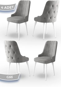 Resim Canisa Maya Serisi Kumaş Sandalye , Beyaz Gürgen Ayak, 4 Adet Gri Sandalye 