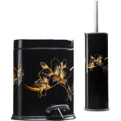 Resim Siliwax Elit Desen-2 Li Set Pedallı Yavaş Kapanır Çöp Kovası ve Wc Klozet Fırça Seti 