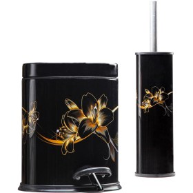 Resim Siliwax Elit Desen-2 Li Set Pedallı Yavaş Kapanır Çöp Kovası ve Wc Klozet Fırça Seti 