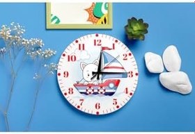 Resim M&H Quality(512) Sevimli Kedi ve Gemi Temalı Sessiz Mekanizma Duvar Saati – Çocuk Odası Dekoratif Kırmızı 40 x 40 