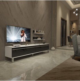 Resim Decoraktiv Eko 4 Mdf Std Krom Ayaklı Tv Ünitesi Tv Sehpası - Beyaz - Siyah 