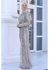 Resim Raika Moda Parıltılı Kol Tüy Detaylı Şura Tesettür Büyük Abiye Gold 