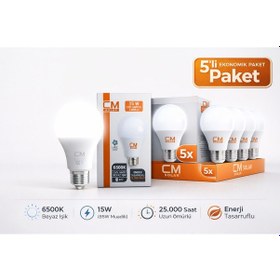 Resim Cm 15w 6500k Beyaz Işık Led Ampul 5 Li Paket E27 Duy 