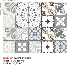 Resim Tink Kendinden Yapışkanlı İngiliz Desenli Pvc Karo 10 x 10 cm 20'li Paket 