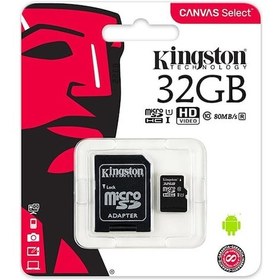 Resim Kingston Canvas Select SDCS/32GB 32 GB MicroSDHC Class 10 UHS-I Hafıza Kartı + Adaptör 
